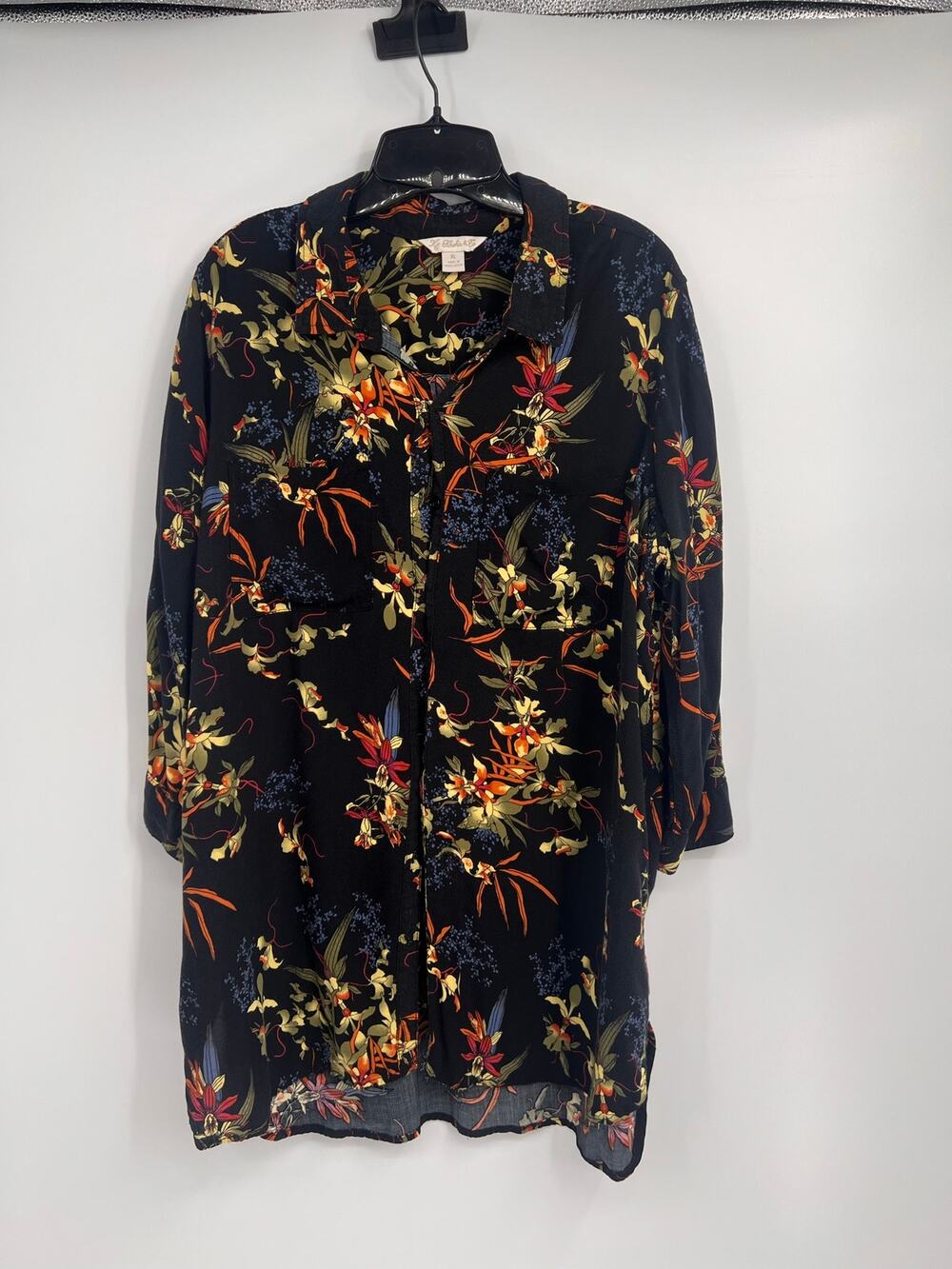 Khakis & Co XL Tropic Floral print Women's button Down Shirt Flowy Boho Dark